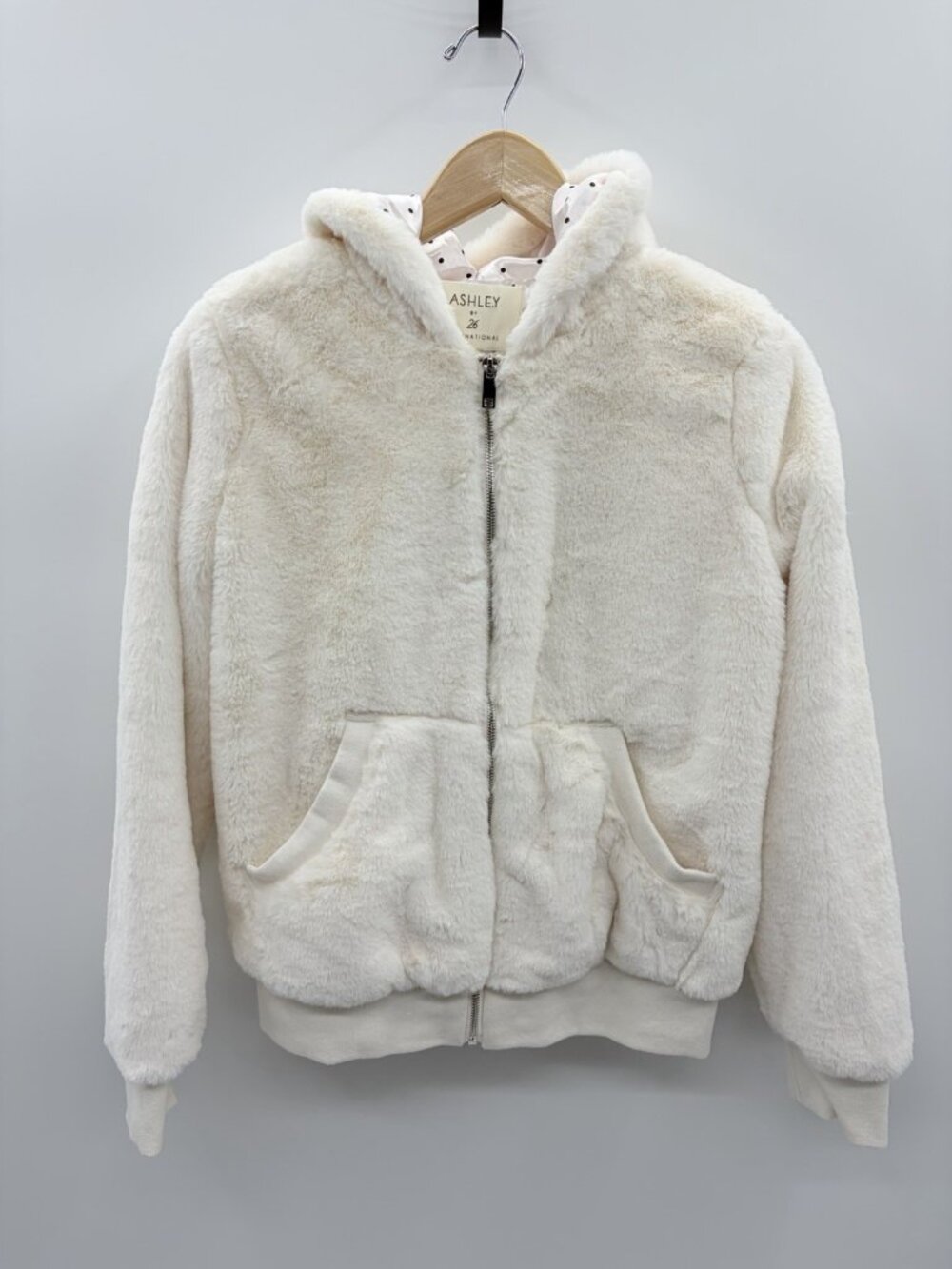 Ashley by 26 International Womens Small Soft Faux Fur Hooded Teddy Coat Ivory